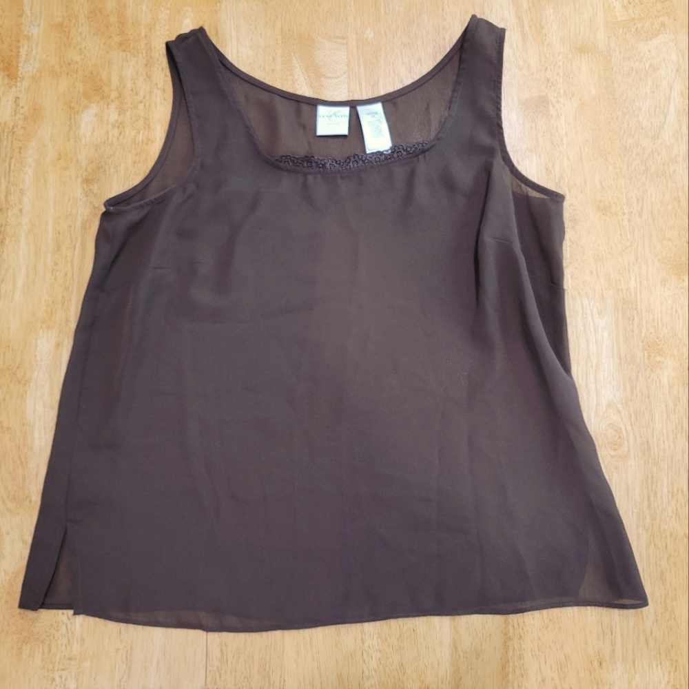 EUC Emma James brown sheer tank top blouse shirt